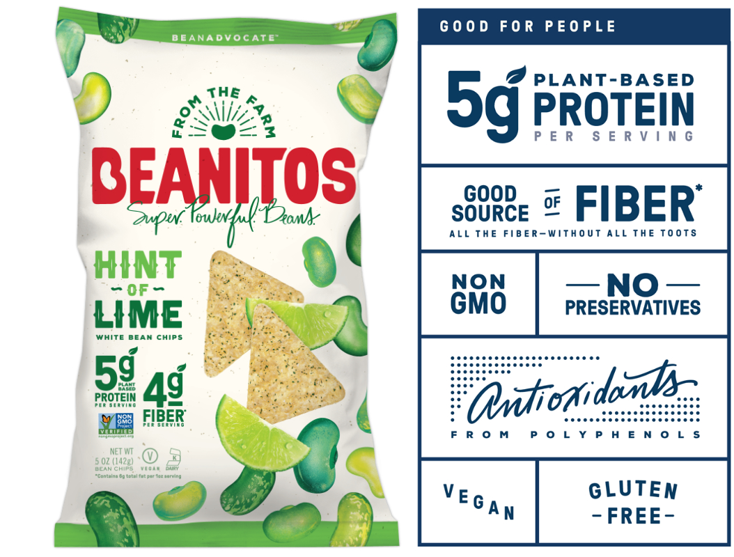 Beanitos Hint of Lime chips and label