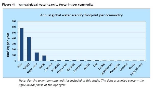 Annual global water scarcity footprint per commodity