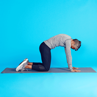 Cat cow pose stretch and exercise gif.