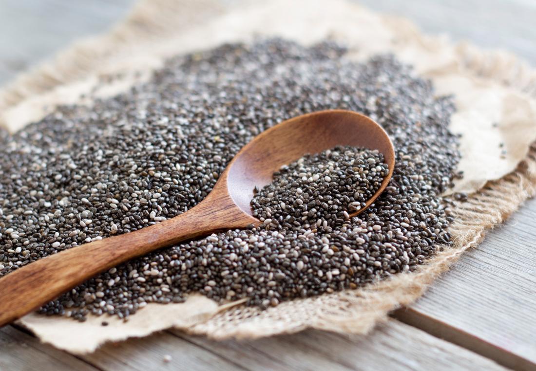 chia seeds and a spoon which co<em></em>ntain omega 3 fatty acids