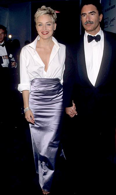 Sharon Stone wearing Vera Wang and a Gap shirt to the Oscars in 1998.