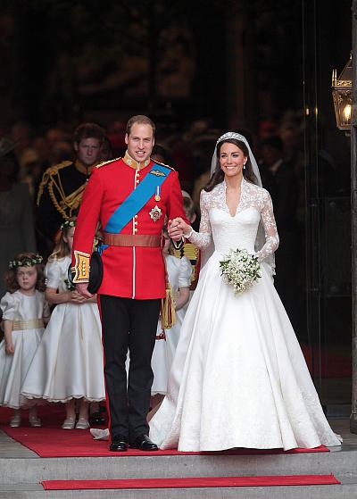 Prince William and his wife Catherine, Duchess of Cambridge, after their wedding ceremony on April 29, 2011.