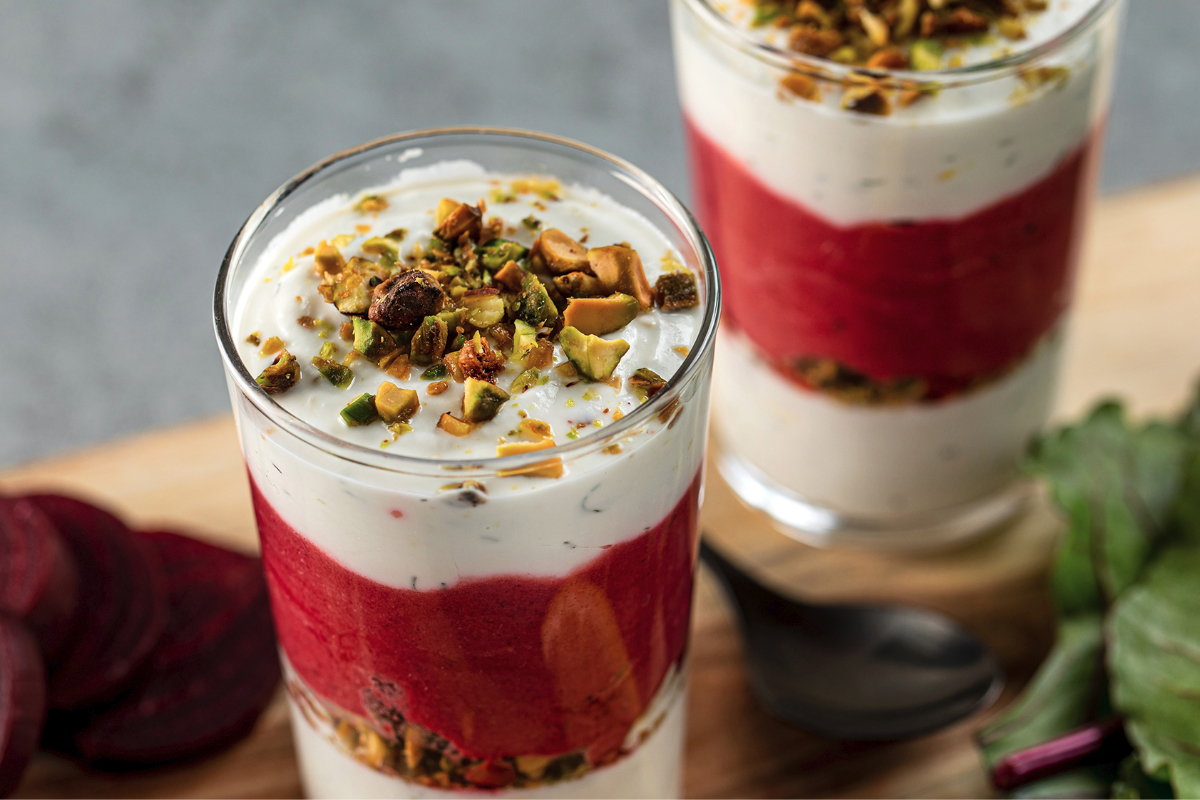 Roasted beet and feta yogurt parfait
