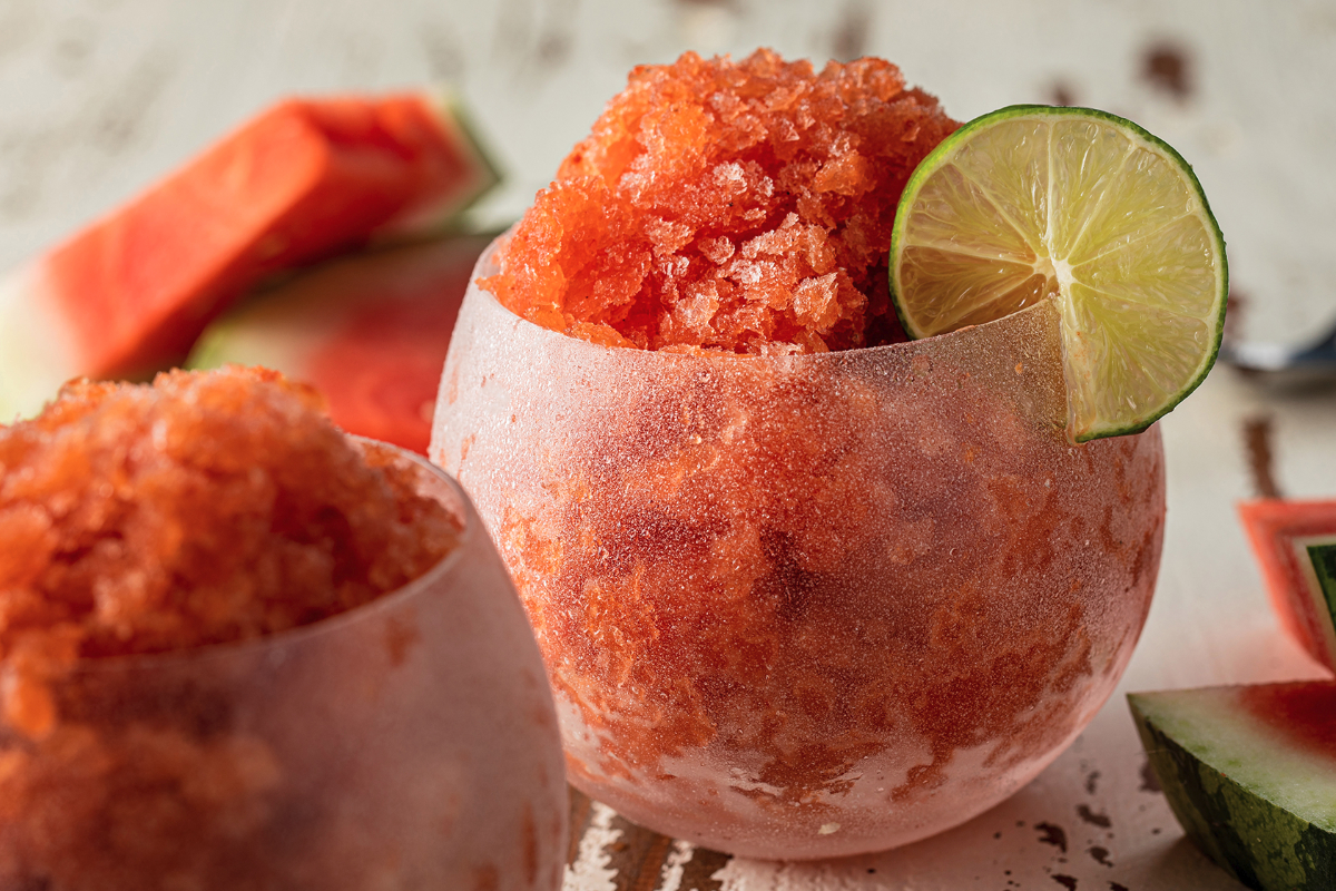 Chili spiced watermelon rosé granita
